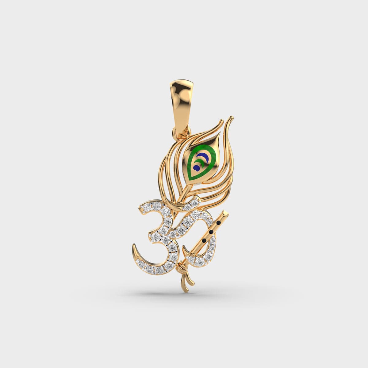 Om And Flute Diamond Pendant (Without Chain)