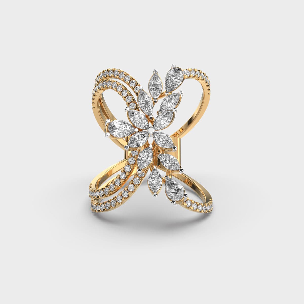 Petal Crossover Diamond Cocktail Ring
